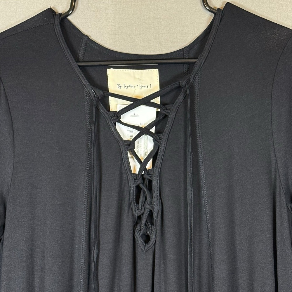 By Together You and I Flowy Tshirt Dress Lace Up Tie Front Black Boutique XL NWT - Picture 7 of 11